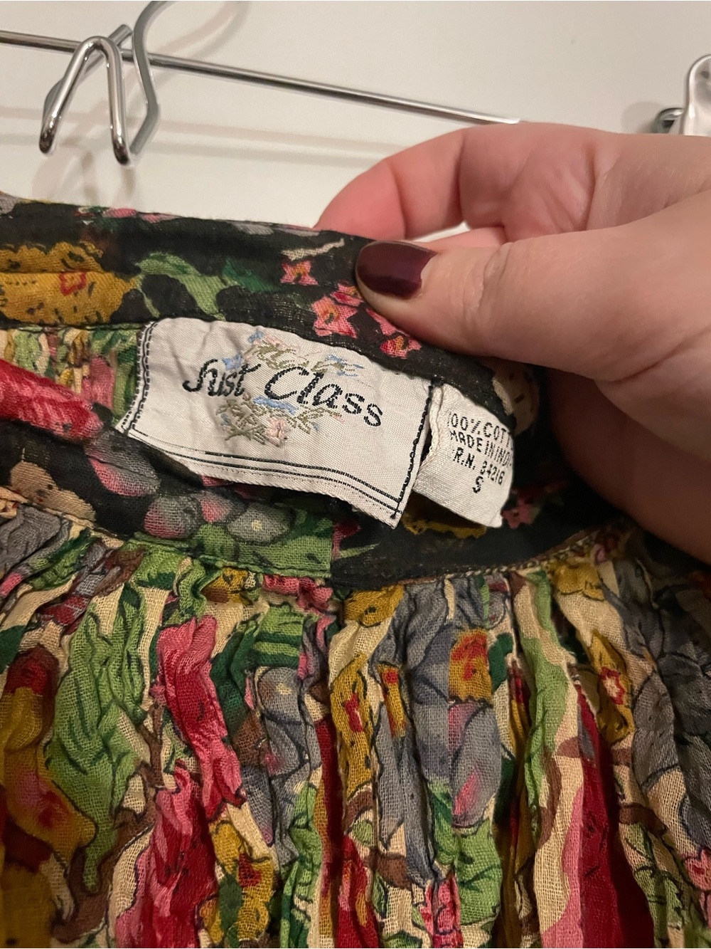 Vintage Bohemian Floral Cotton Maxi Skirt in Black and Multicolor - Picture 2 of 4